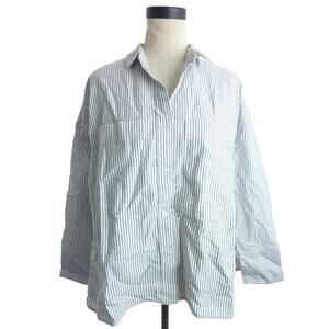 NWOT Everlane The Boxy Oxford Long Sleeve Button Down Shirt M Black White Stripe